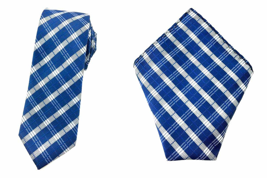 blue skinny tie handkerchief set