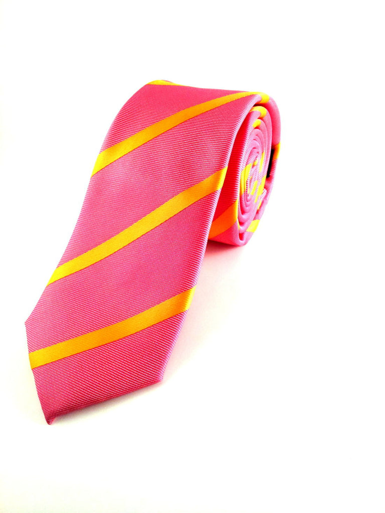 Pink with Diagonal Yellow Stripes Skinny Tie