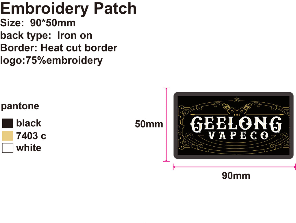 100 Custom Embroidery Patches  for Geelong Vape Co