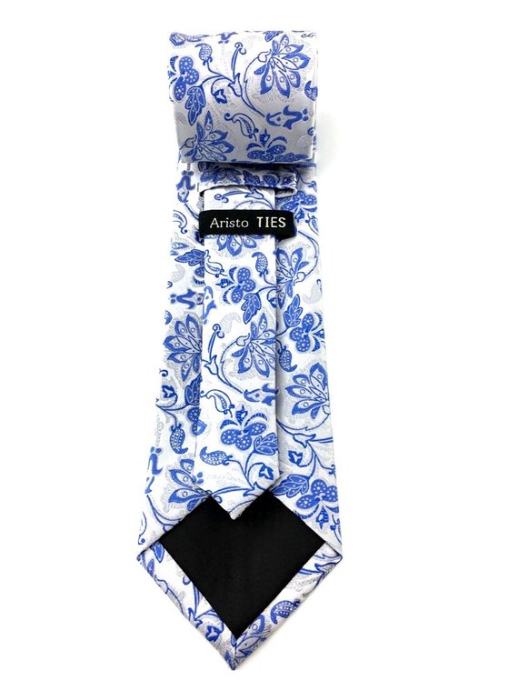 Blue Paisley Flowers Tie