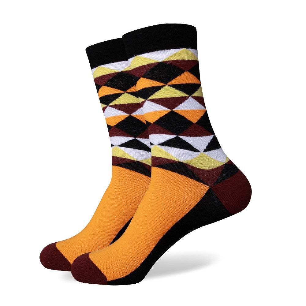 Orange Brown White Black Argyle Socks