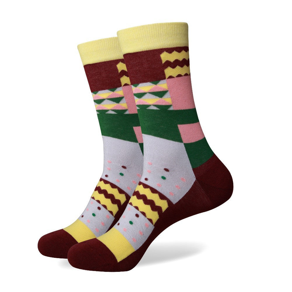 Burgundy Pink Green Patterned Socks