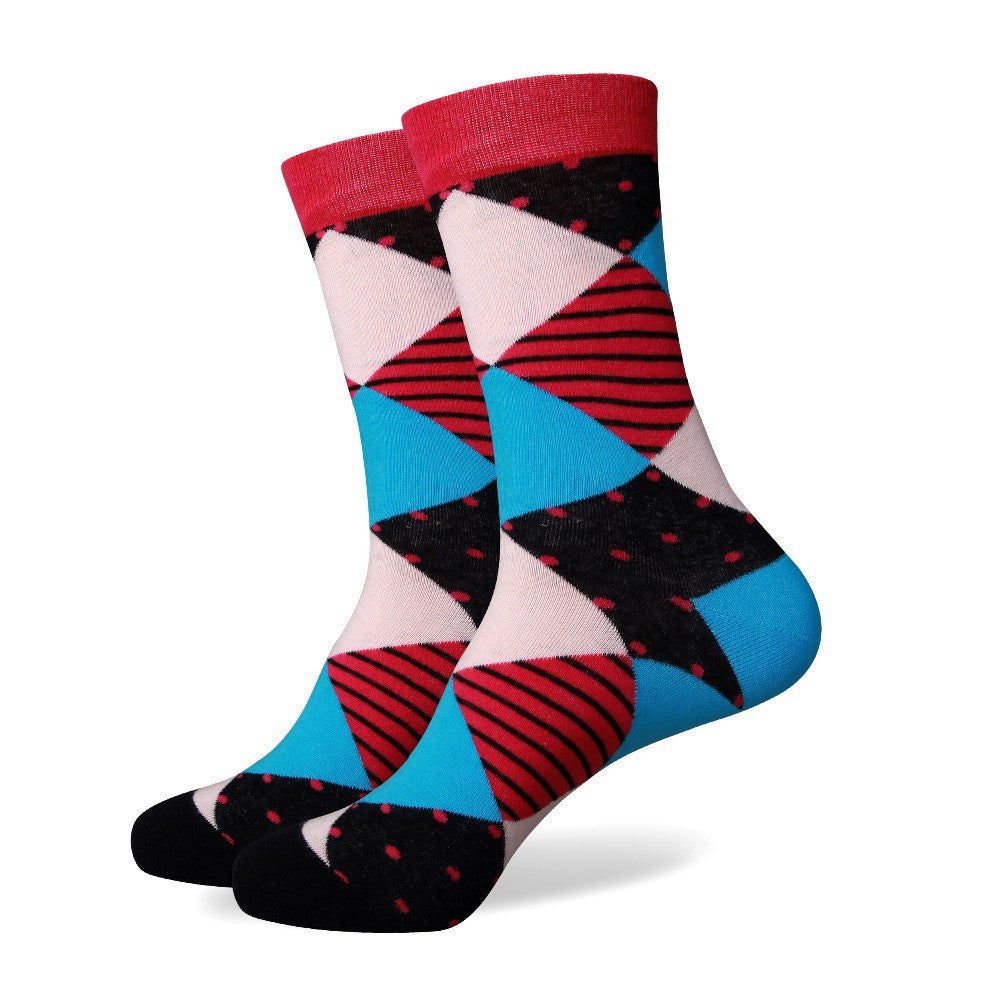 Red Black Blue Diamond Patterned Socks