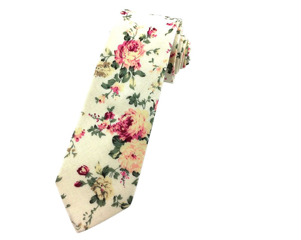 beige floral skinny ties