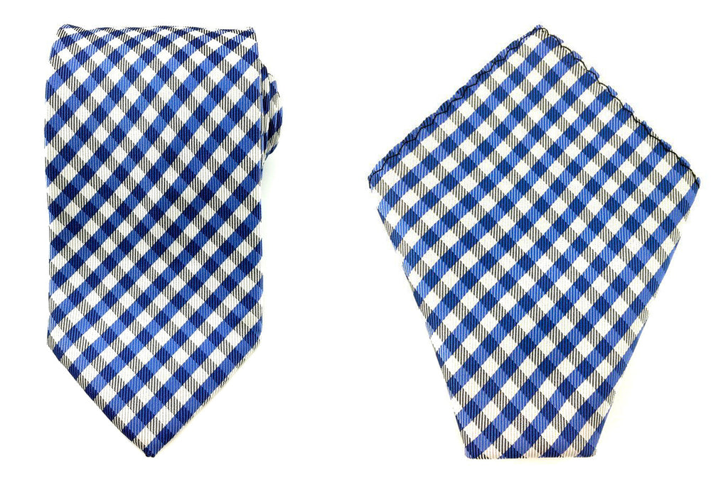 blue check necktie hankie combo