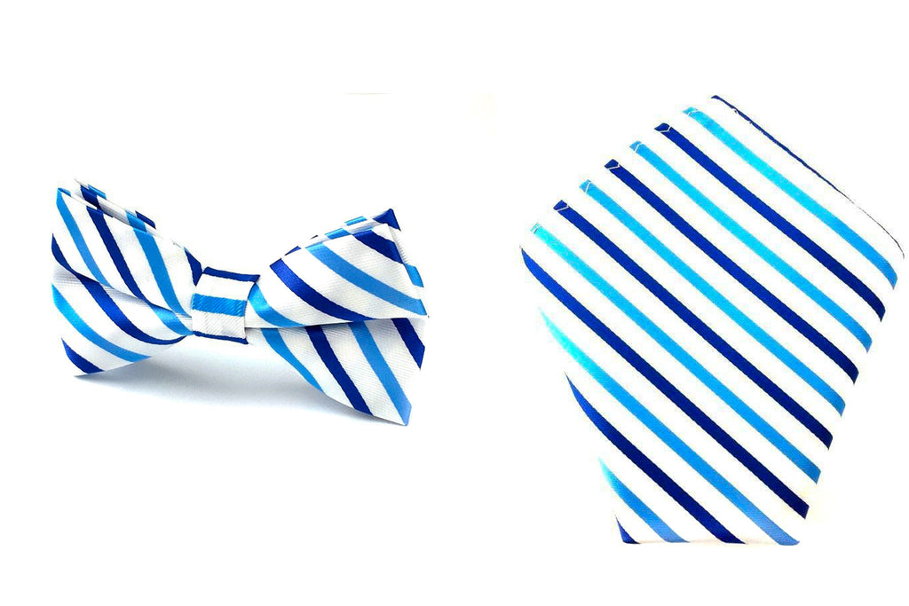 blue stripes bowtie pocket square