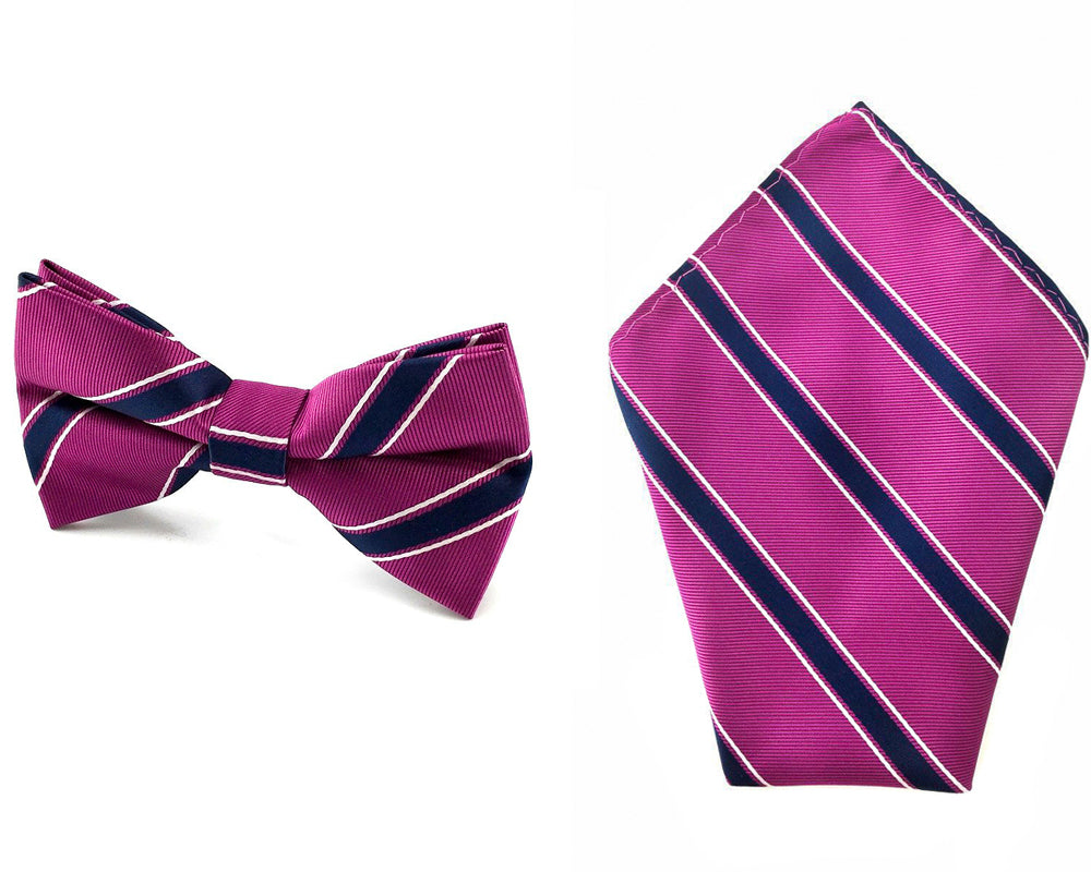 mens stripe bowtie handkerchief set