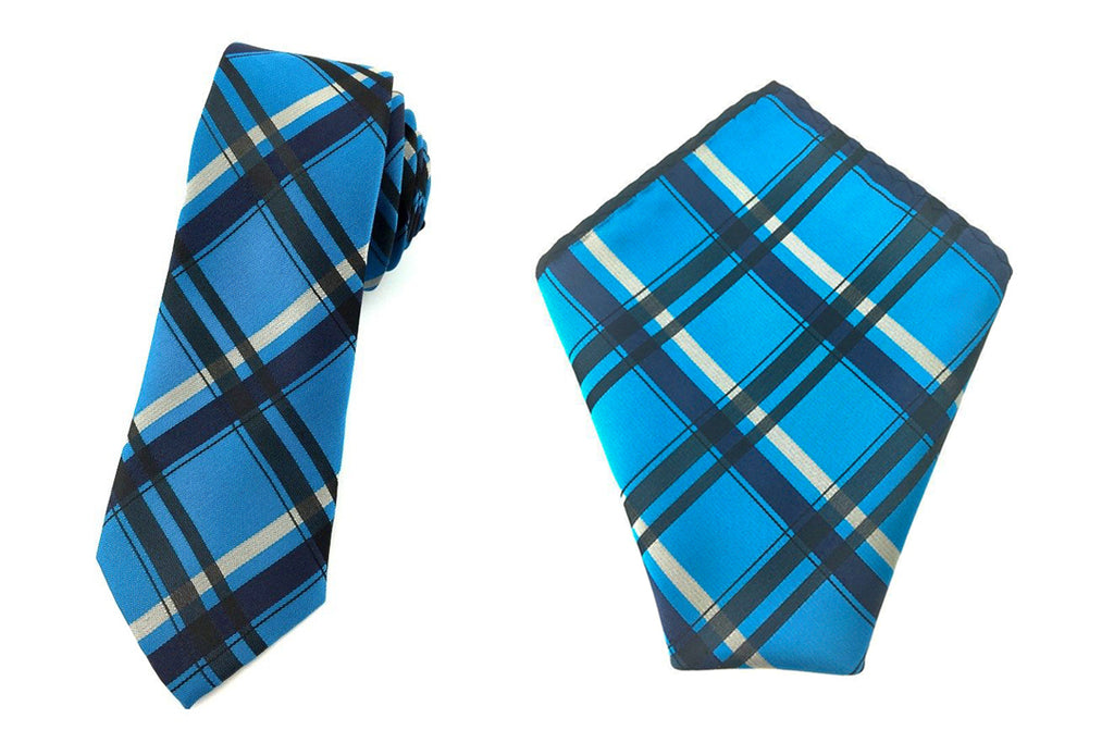 blue self tied bowtie handkerchief