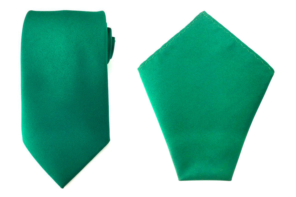 plain green necktie hankie set