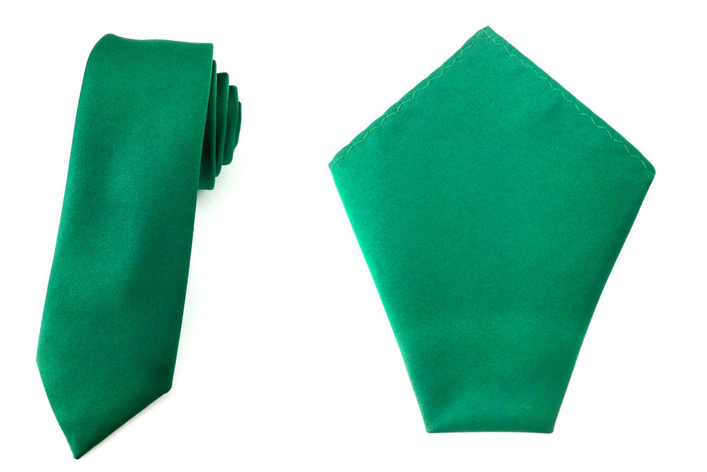 green plain skinny tie pocket square