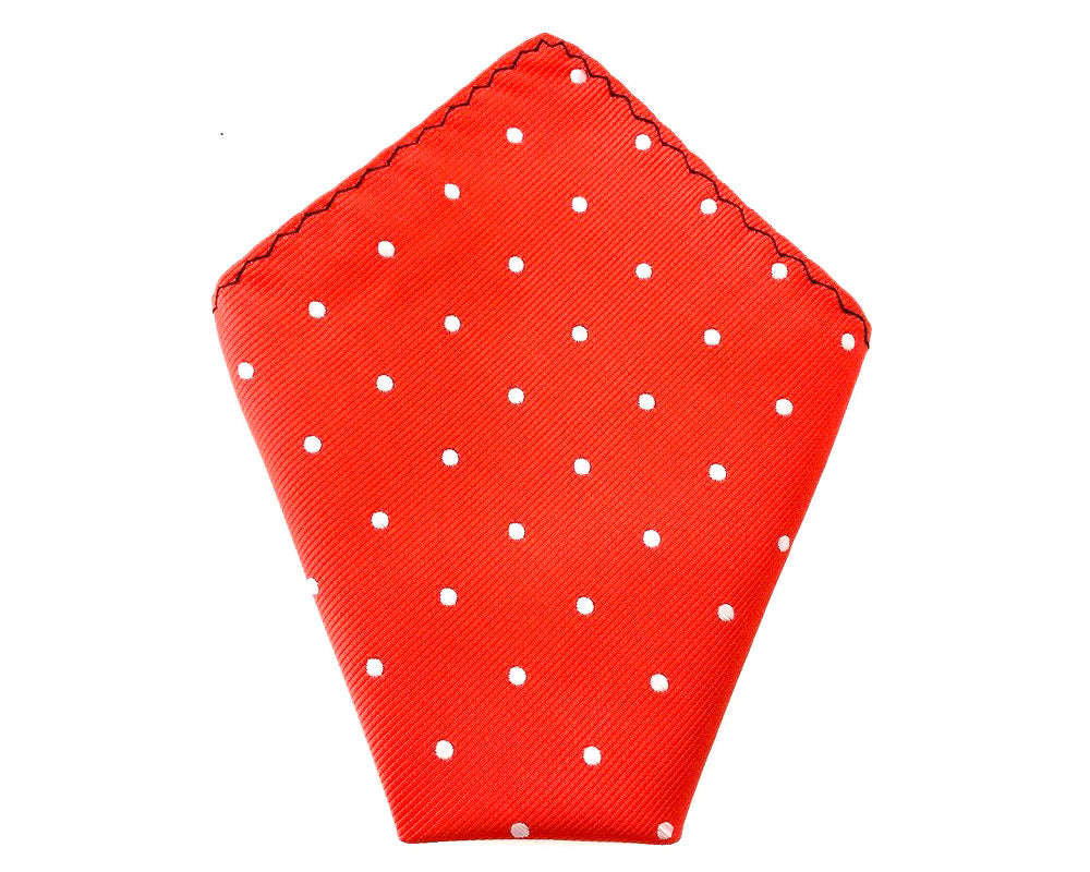 Mens Red with White Polka Dots Matching Skinny Tie & Pocket Square Set