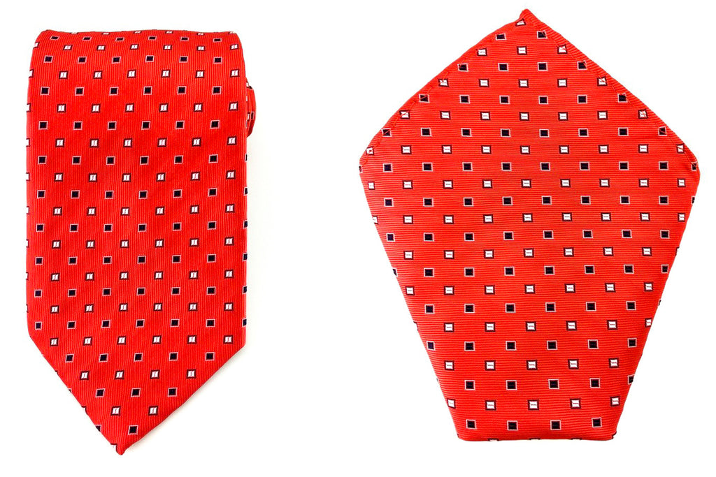red necktie pocket square set
