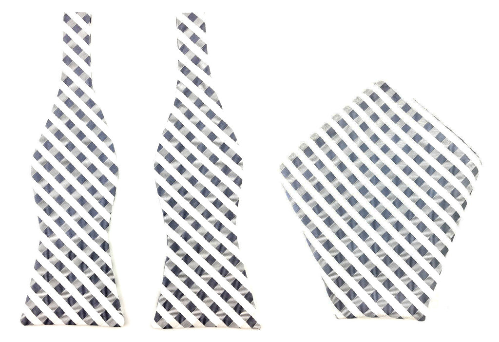 white grey checkered self bowtie hankies