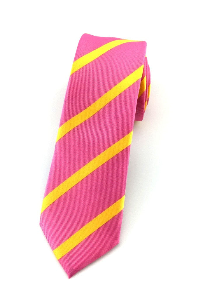 Pink with Diagonal Yellow Stripes Skinny Tie