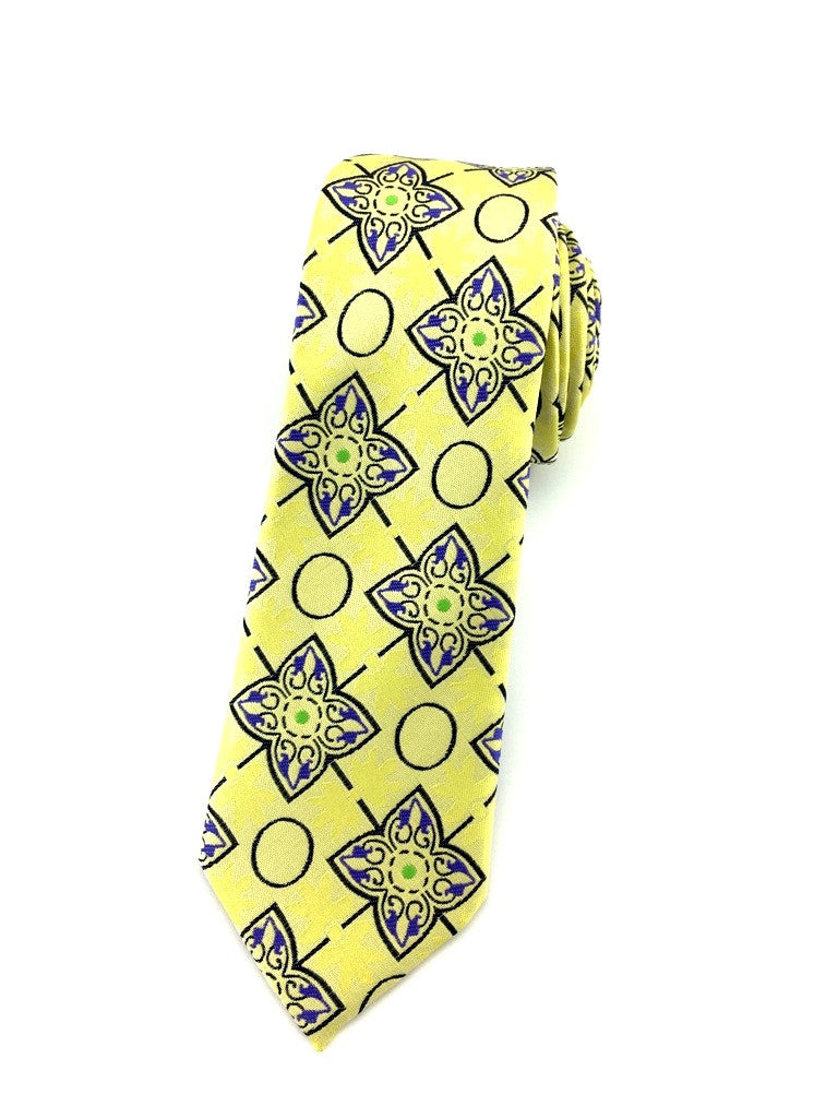 Yellow with Royal Blue Floral Paisley Skinny Tie