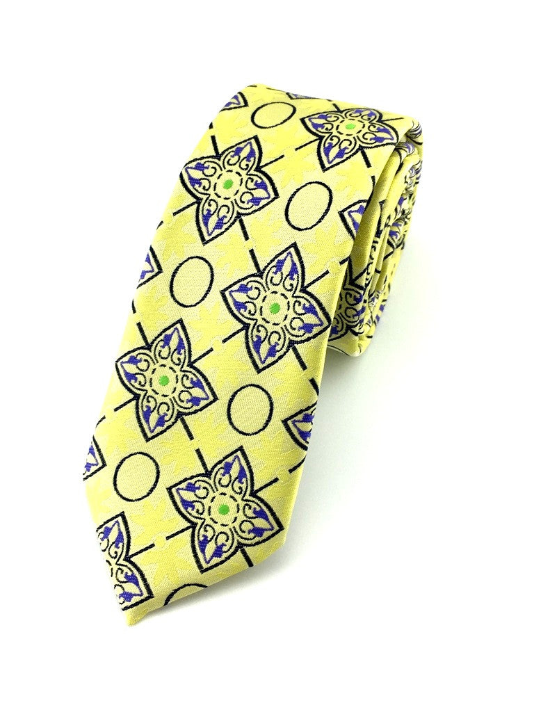 Yellow with Royal Blue Floral Paisley Skinny Tie