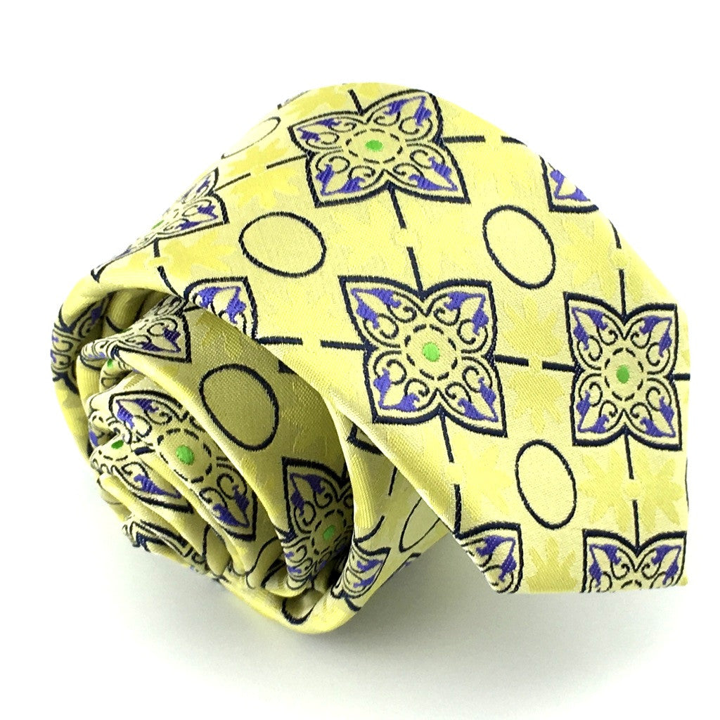 Yellow with Royal Blue Floral Paisley Skinny Tie