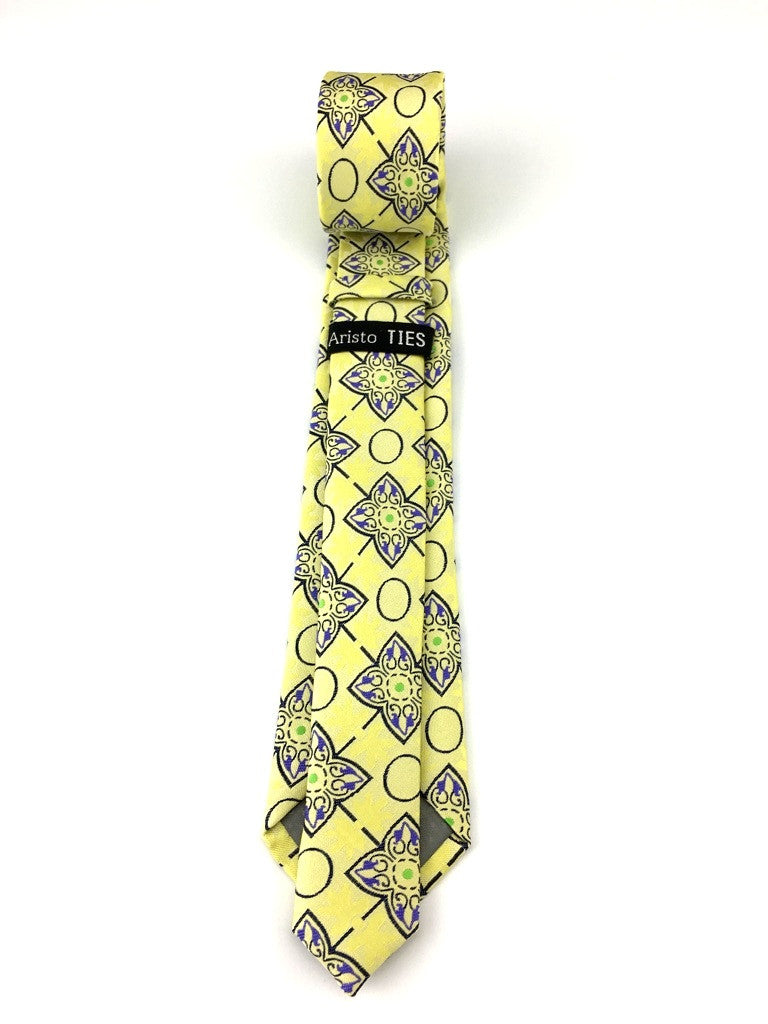 Yellow with Royal Blue Floral Paisley Skinny Tie