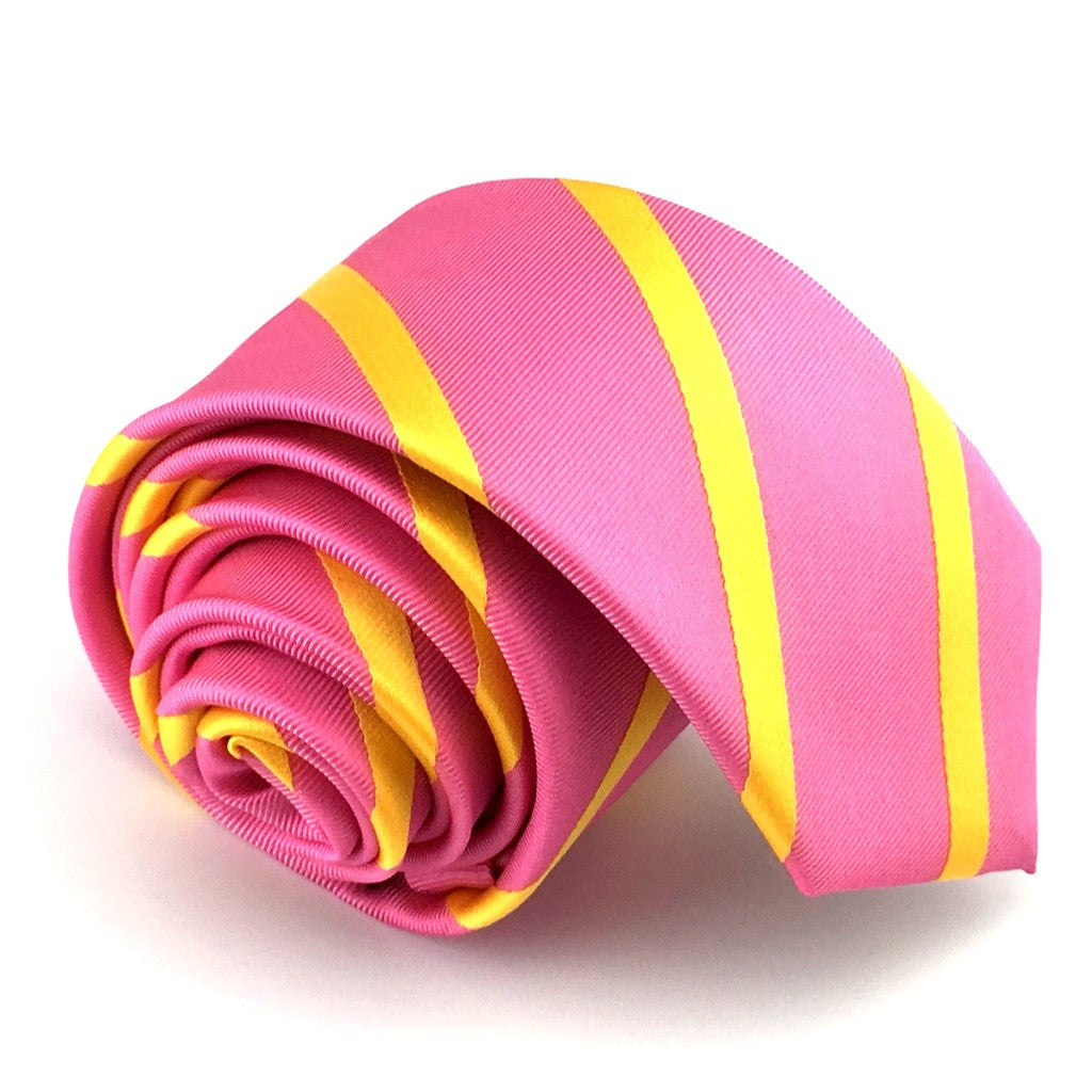 Pink with Diagonal Yellow Stripes Skinny Tie