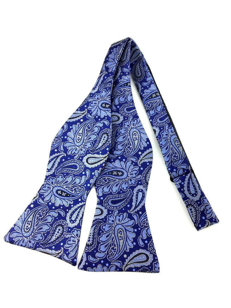 Blue Pattern Paisley Self-Tied Bow Tie