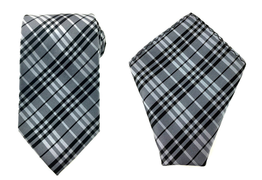 mens grey necktie pocket square