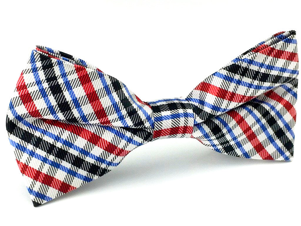 red blue black stripe bowties