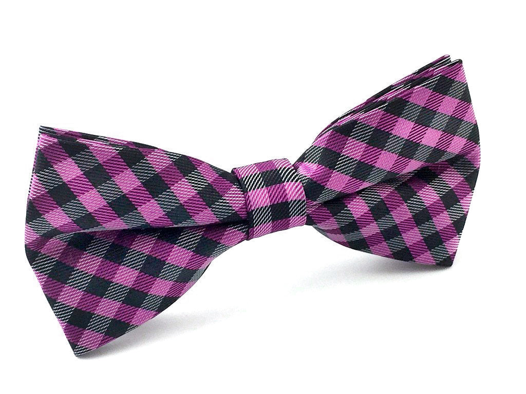 violet checkered bow ties